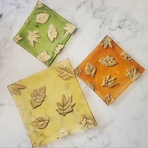 Princess House Art Glass Fused Glass Gold Leaf Design Platter And Side Dishes